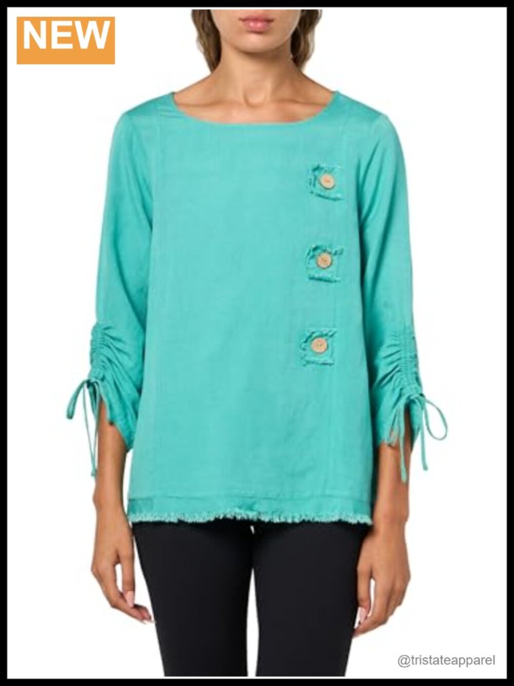 Woven Popover Tunic Short Sleeve Front Button Details Linen Rayon